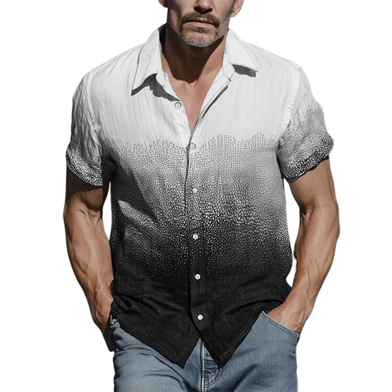 Men's Spring And Summer Fashion Casual Cotton Blended Art Print Gradient Short Sleeve Shirt MTA0819G3K sold by Manly