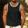 Men's Retro Casual Solid Color Striped Crew Neck Tank Top MTA0202G6TO sold by Manly