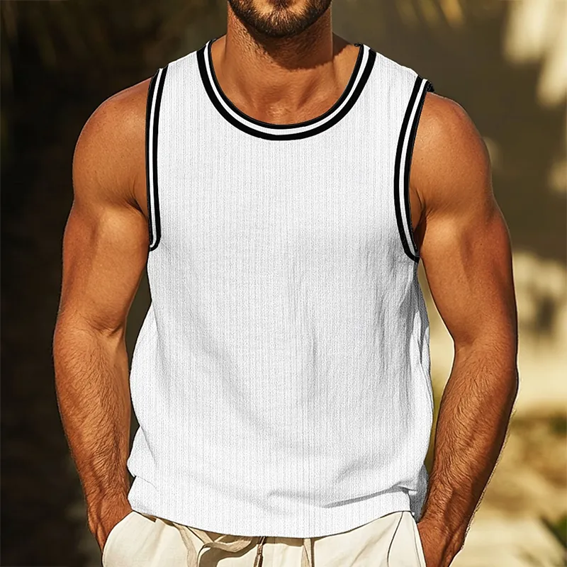 Men's Retro Casual Solid Color Striped Crew Neck Tank Top MTA0202G6TO sold by Manly product image thumbnail 4