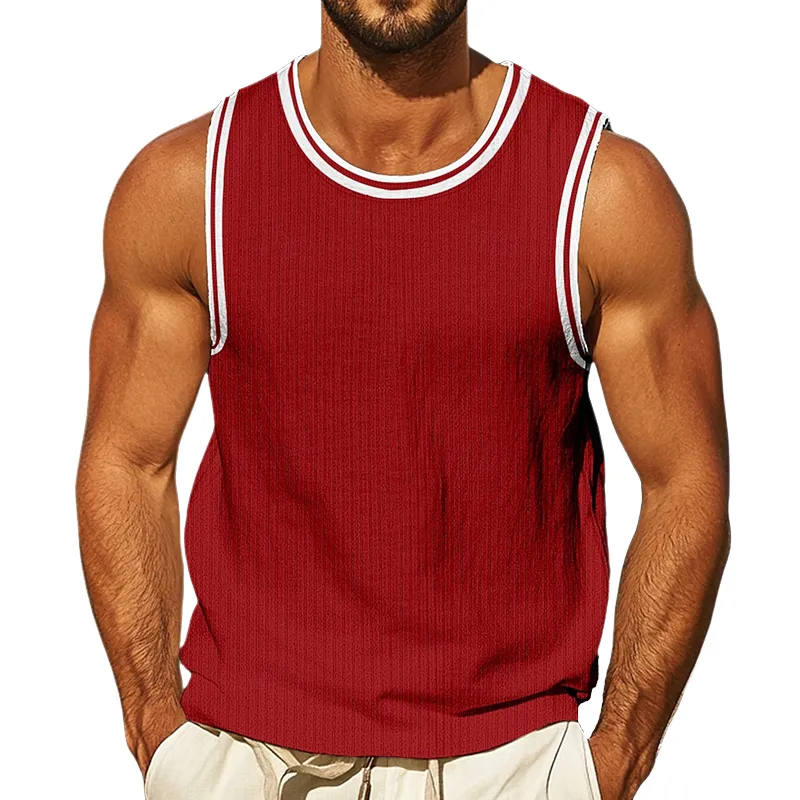 Men's Retro Casual Solid Color Striped Crew Neck Tank Top MTA0202G6TO sold by Manly