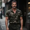 Men's Retro Casual Camouflage Lapel Short Sleeve Shirt MTA0893G1TO sold by Manly