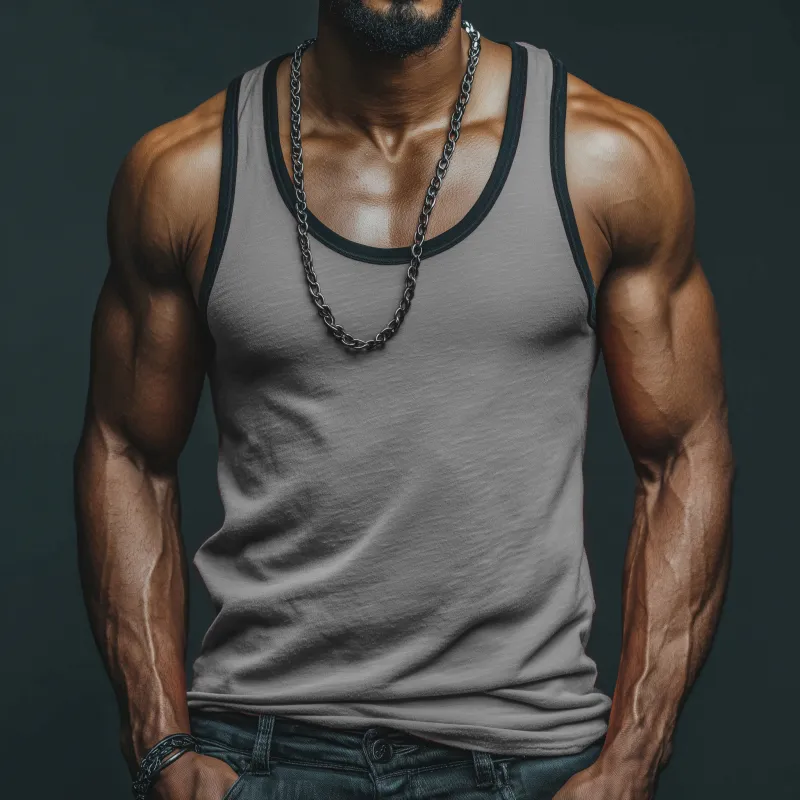 Men's Casual Breathable Skin-friendly Colorblock Cotton U-neck Patch Pocket Slim Tank Top MTA0798G1M sold by Manly product image thumbnail 4