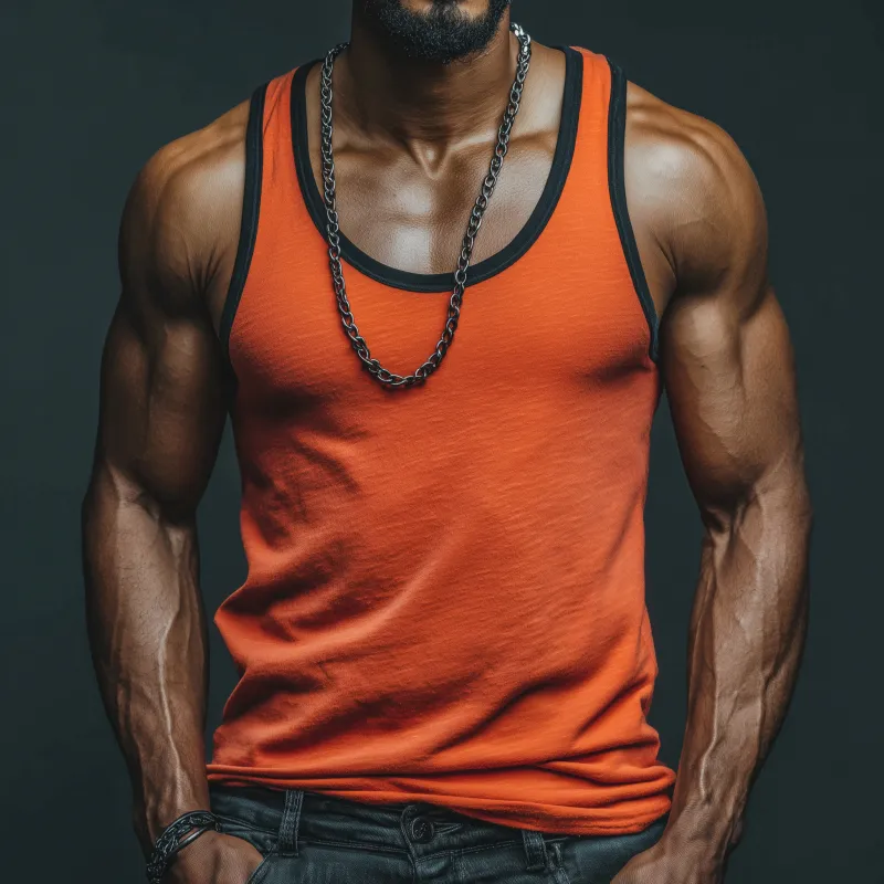 Men's Casual Breathable Skin-friendly Colorblock Cotton U-neck Patch Pocket Slim Tank Top MTA0798G1M sold by Manly product image thumbnail 3