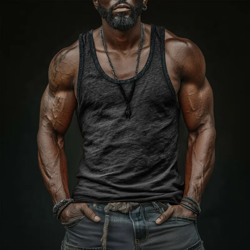 Men's Casual Breathable Skin-friendly Cotton U-neck Patch Pocket Slim Tank Top MTA0746G0M sold by Manly product image thumbnail 2