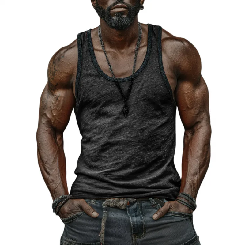 Men's Casual Breathable Skin-friendly Cotton U-neck Patch Pocket Slim Tank Top MTA0746G0M sold by Manly