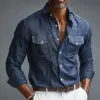 Men's Casual Breathable Cotton Linen Lapel Chest Pocket Slim Fit Long Sleeve Shirt MTA0757G1M sold by Manly