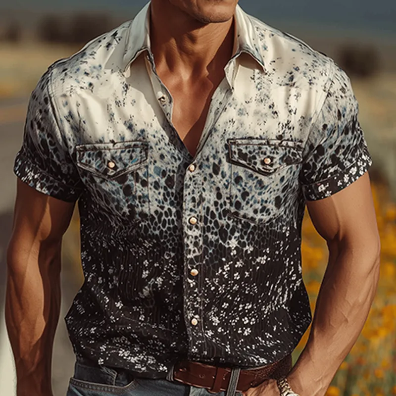 Men's Spring And Summer Fashion Casual Satin Art Gradient Print Slim Fit Short Sleeve Shirt MTA0804G7K sold by Manly product image thumbnail 5