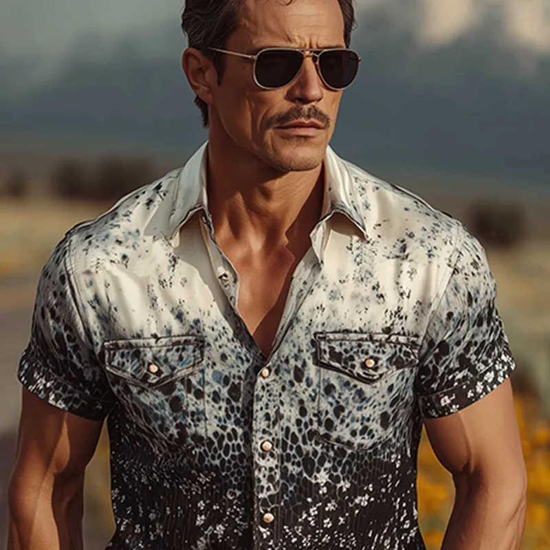 Men's Spring And Summer Fashion Casual Satin Art Gradient Print Slim Fit Short Sleeve Shirt MTA0804G7K sold by Manly product image thumbnail 4