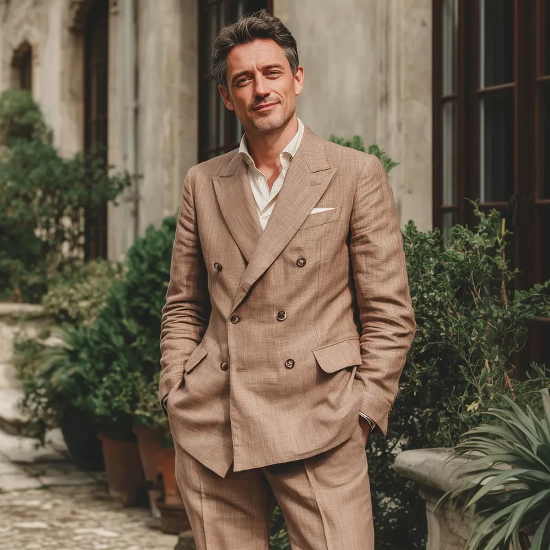 Men's Vintage Elegant Breathable Linen Peak Lapel Double Breasted Slim Fit Blazer MTA0788G2M sold by Manly product image thumbnail 3