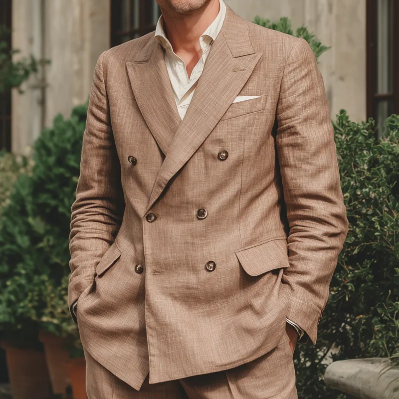 Men's Vintage Elegant Breathable Linen Peak Lapel Double Breasted Slim Fit Blazer MTA0788G2M sold by Manly product image thumbnail 2