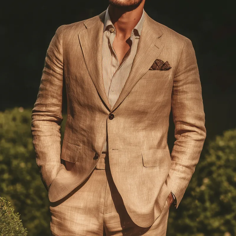 Men's Casual Elegant Breathable Linen Notch Lapel Single Breasted Slim Fit Blazer MTA0724G2M sold by Manly product image thumbnail 2