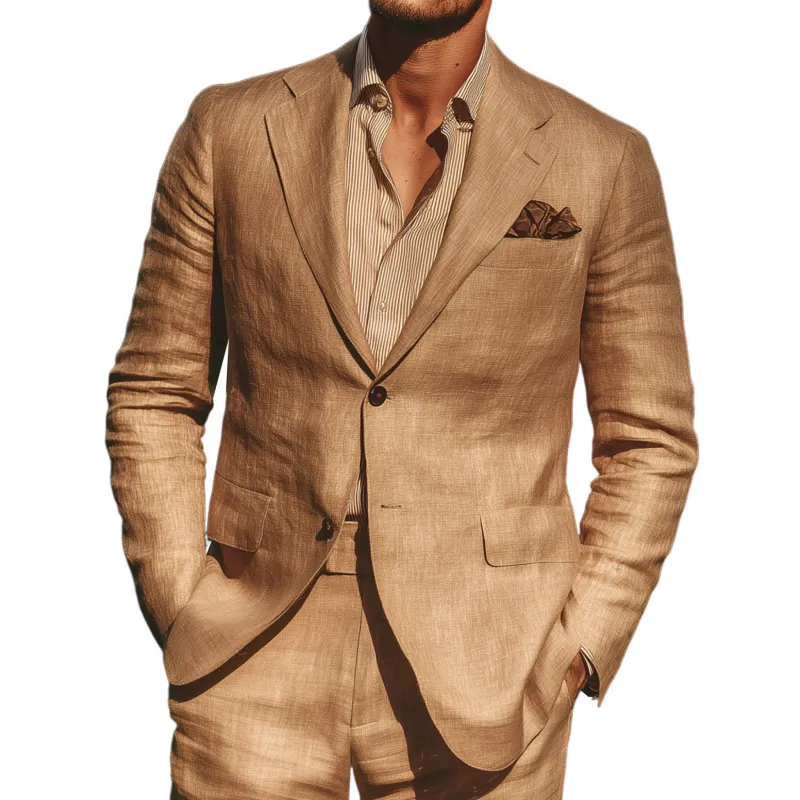 Men's Casual Elegant Breathable Linen Notch Lapel Single Breasted Slim Fit Blazer MTA0724G2M sold by Manly