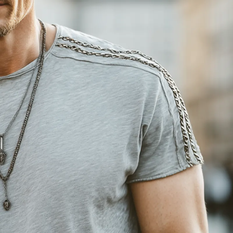 Men's Fashion Chain Stitching Round Neck Cotton Short Sleeve T-Shirt MTA0863G8U sold by Manly product image thumbnail 3