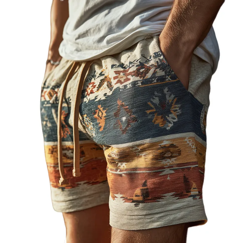 Men's Casual Corduroy Printed Elastic Lace-Up Shorts MTA0848G4U sold by Manly