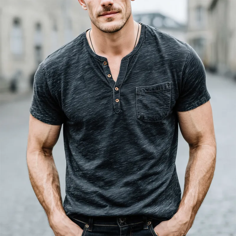 Men's Classic Henley Collar Cotton Short Sleeve T-Shirt MTA0835G8U sold by Manly product image thumbnail 2