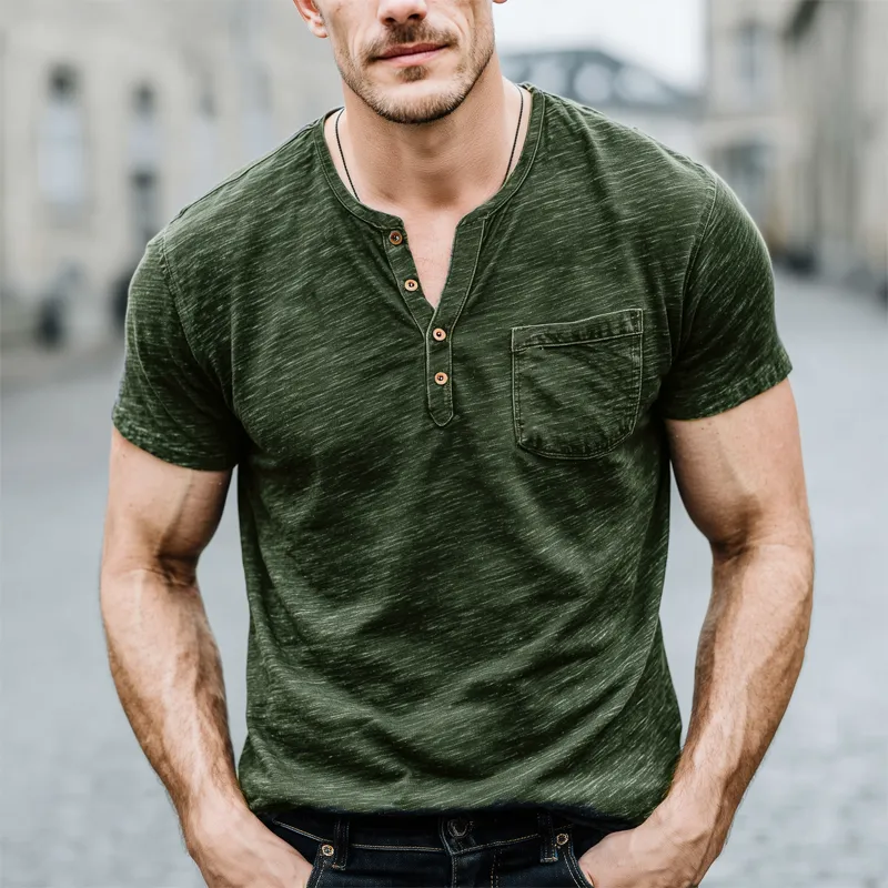 Men's Classic Henley Collar Cotton Short Sleeve T-Shirt MTA0835G8U sold by Manly product image thumbnail 5