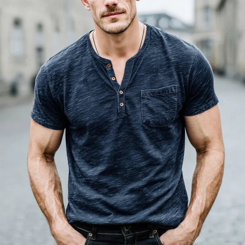 Men's Classic Henley Collar Cotton Short Sleeve T-Shirt MTA0835G8U sold by Manly product image thumbnail 4