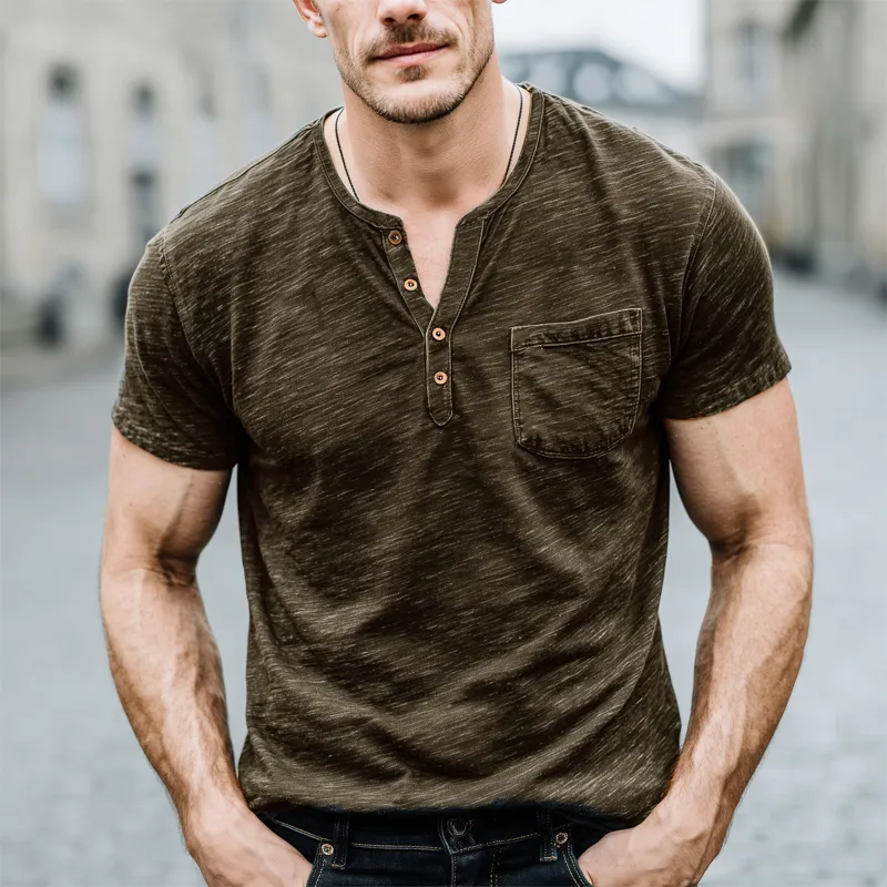 Men's Classic Henley Collar Cotton Short Sleeve T-Shirt MTA0835G8U sold by Manly product image thumbnail 3