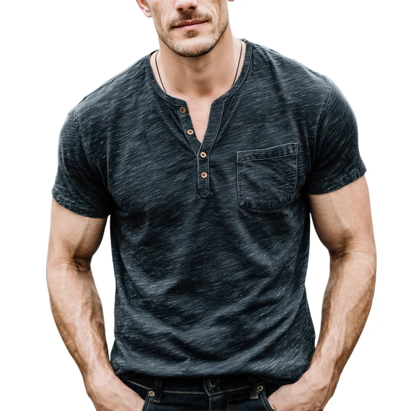 Men's Classic Henley Collar Cotton Short Sleeve T-Shirt MTA0835G8U sold by Manly