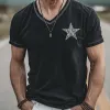 Men's Spring And Summer Casual Cotton Blended Print Slim Fit V-Neck Short Sleeve T-Shirt MTA0517G4K sold by Manly