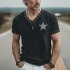 Men's Spring And Summer Casual Cotton Blended Print Slim Fit V-Neck Short Sleeve T-Shirt MTA0517G4K sold by Manly