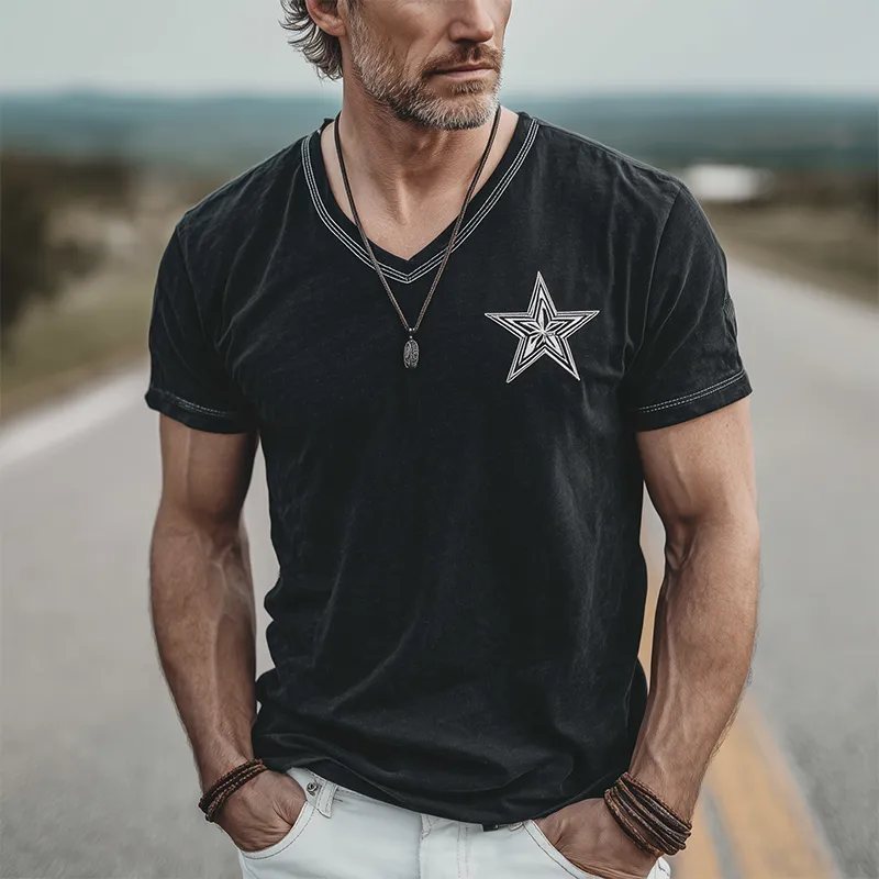 Men's Spring And Summer Casual Cotton Blended Print Slim Fit V-Neck Short Sleeve T-Shirt MTA0517G4K sold by Manly product image thumbnail 2