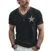 Men's Spring And Summer Casual Cotton Blended Print Slim Fit V-Neck Short Sleeve T-Shirt MTA0517G4K sold by Manly