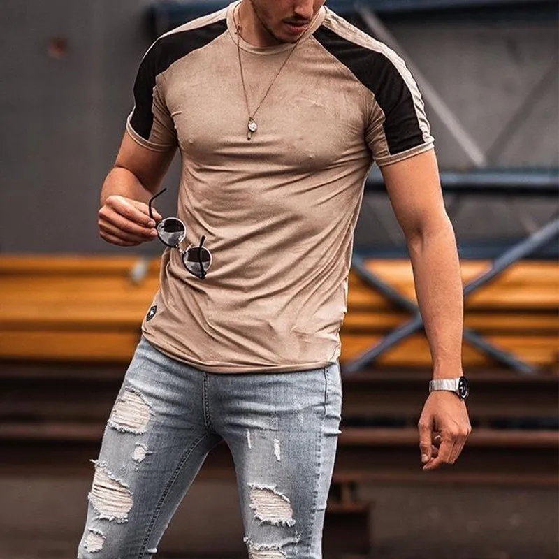Men's Contrast Color Casual Sports Round Neck Short Sleeve T-Shirt MTA0863G1X sold by Manly product image thumbnail 3