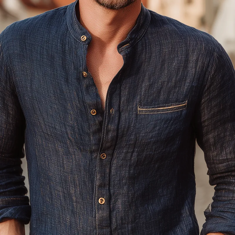 Men's Solid Color Cotton And Linen Lapel Long-sleeved Shirt MTA0817G3X sold by Manly product image thumbnail 2