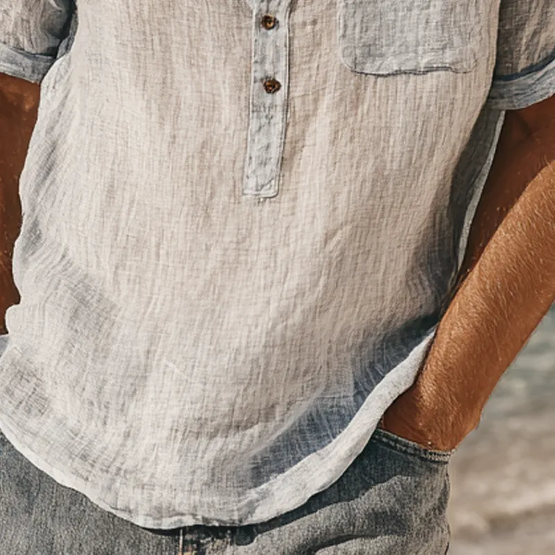 Men's Cotton And Linen Stand Collar Short-Sleeved Shirt MTA0881G8X sold by Manly product image thumbnail 3