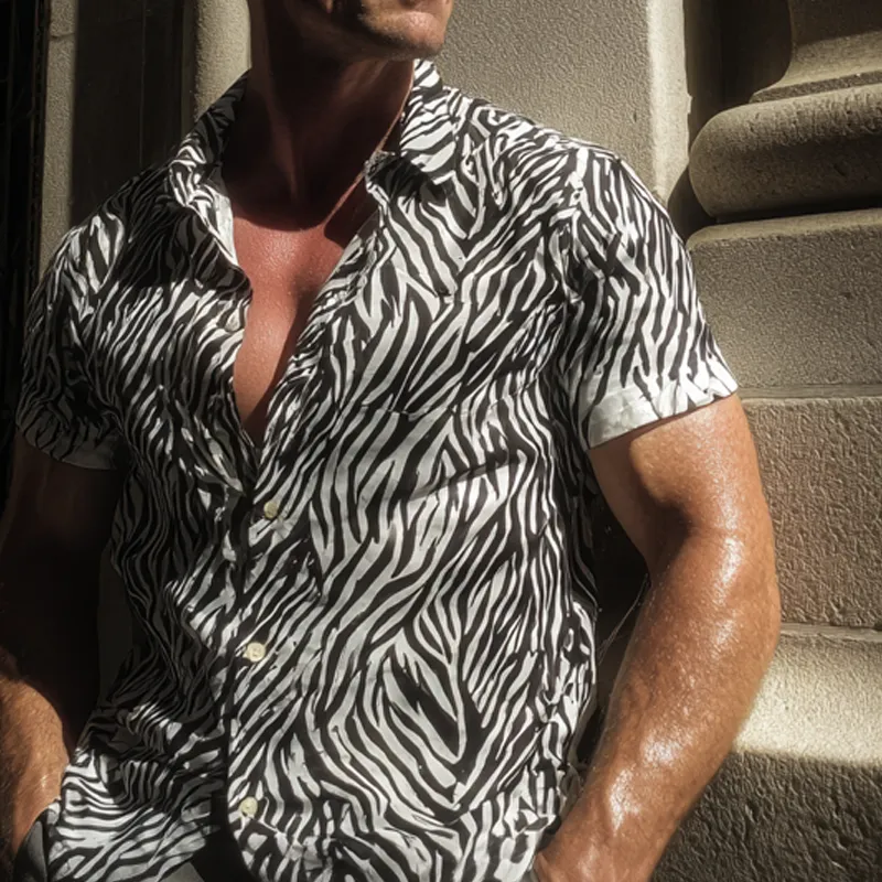 Men's Leopard Print Lapel Short Sleeve Shirt MTA0814G8X sold by Manly product image thumbnail 2