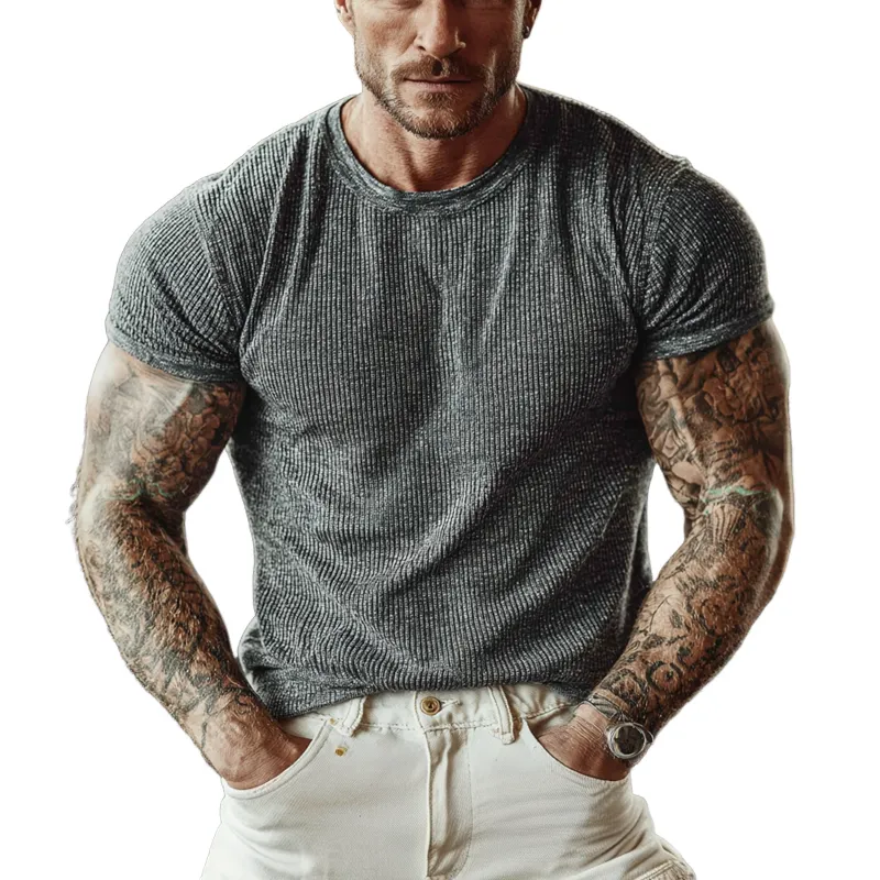 Men's Knitted Round Neck Slim Short Sleeve T-shirt MTA0781G4X sold by Manly