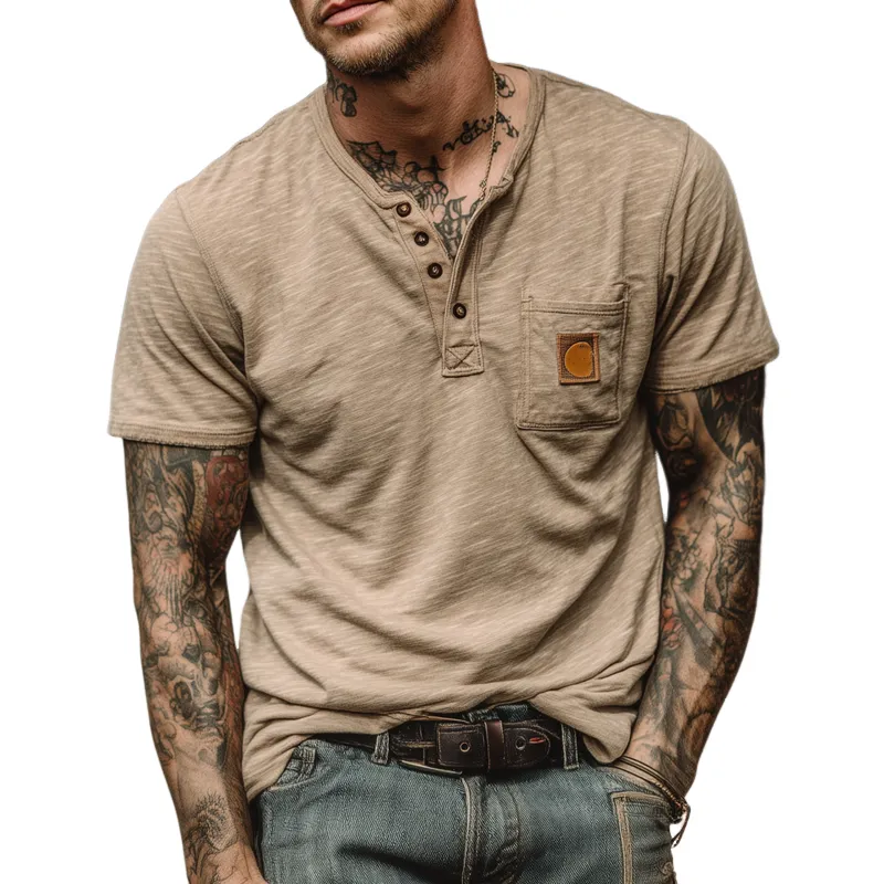 Men's Cotton Blend Henley Neck Short Sleeve T-Shirt MTA0732G9X sold by Manly