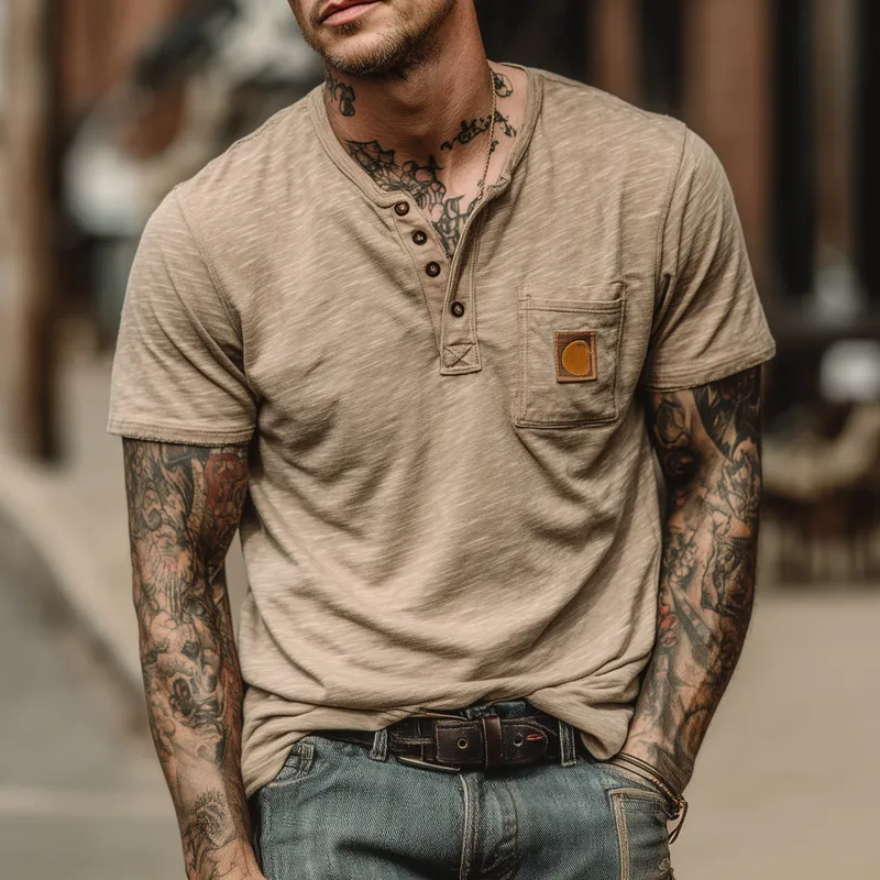 Men's Cotton Blend Henley Neck Short Sleeve T-Shirt MTA0732G9X sold by Manly product image thumbnail 2