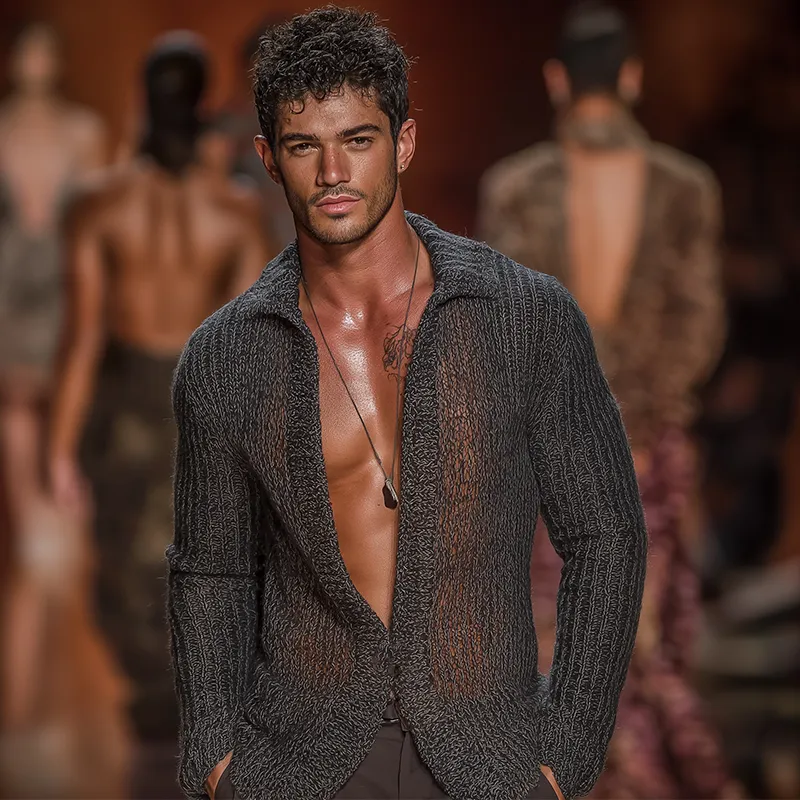 Men's Summer Fashion Mesh Knitted Long Sleeve Shirt MTA0811G0P sold by Manly product image thumbnail 2