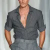 Men's Summer Fashion Vertical Striped Long Sleeve Shirt MTA0837G9P sold by Manly