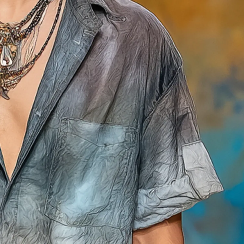 Men's Summer Personalized Gradient Printed Cotton Blended Short Sleeve Shirt MTA0883G5P sold by Manly product image thumbnail 4