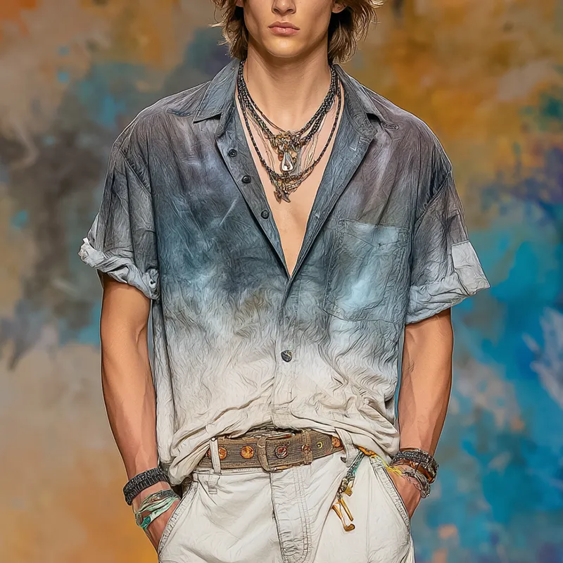 Men's Summer Personalized Gradient Printed Cotton Blended Short Sleeve Shirt MTA0883G5P sold by Manly product image thumbnail 2