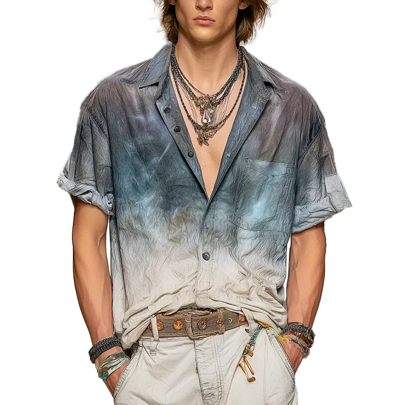Men's Summer Personalized Gradient Printed Cotton Blended Short Sleeve Shirt MTA0883G5P sold by Manly