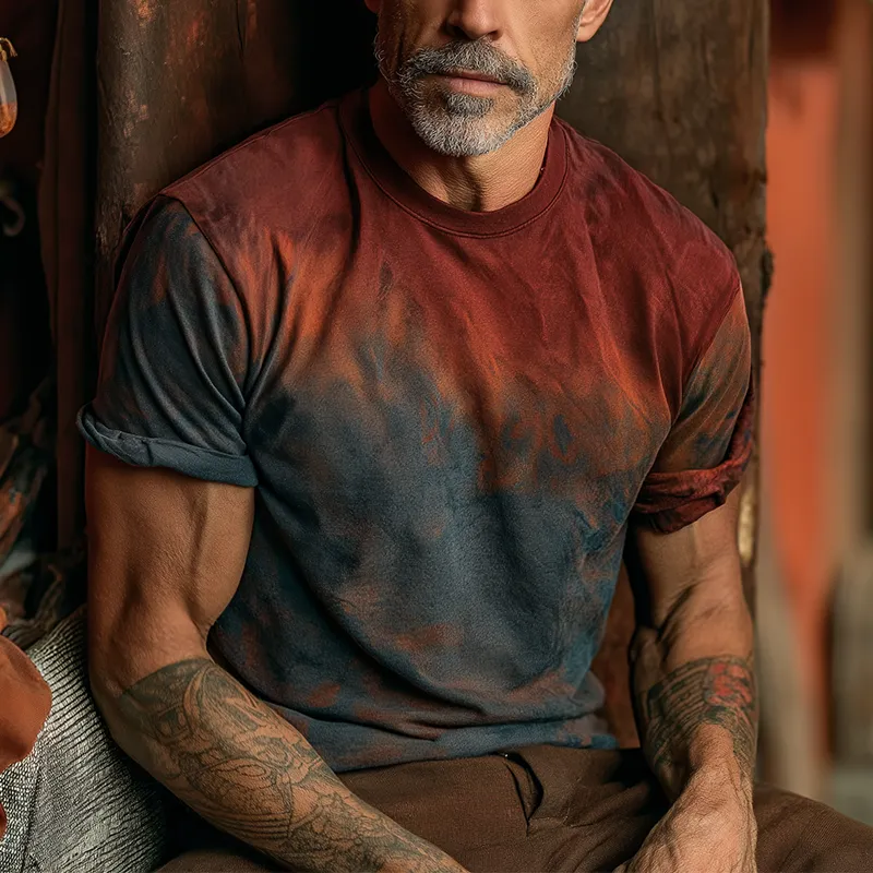 Men's Summer Distressed Gradient Printed Cotton Blended Short Sleeve T-Shirt MTA0886G1P sold by Manly product image thumbnail 2