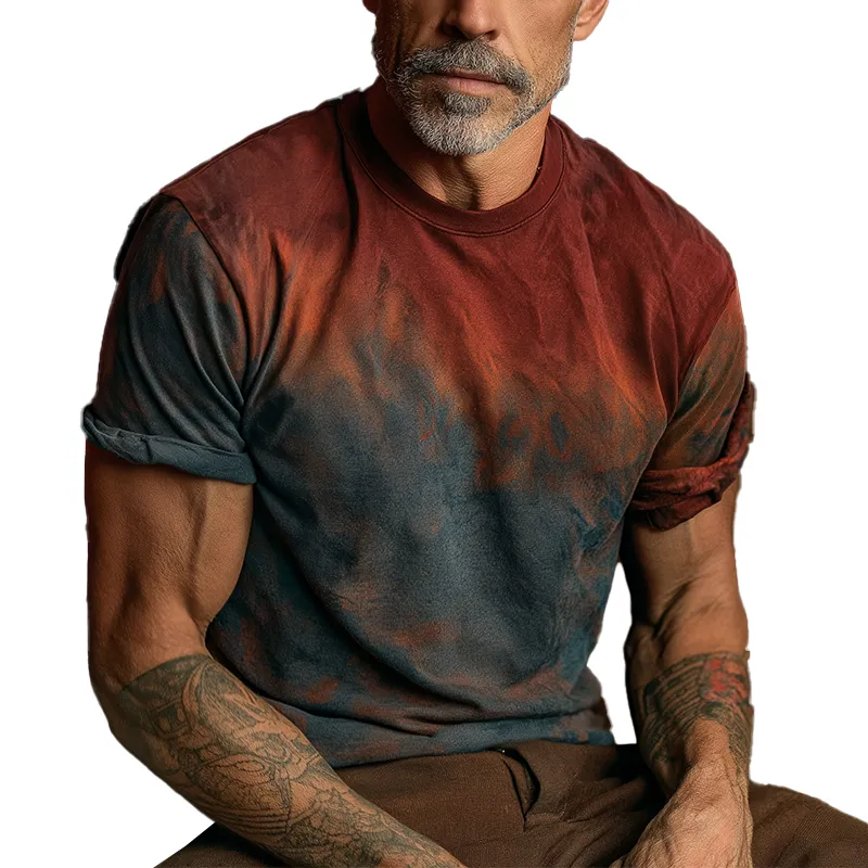 Men's Summer Distressed Gradient Printed Cotton Blended Short Sleeve T-Shirt MTA0886G1P sold by Manly
