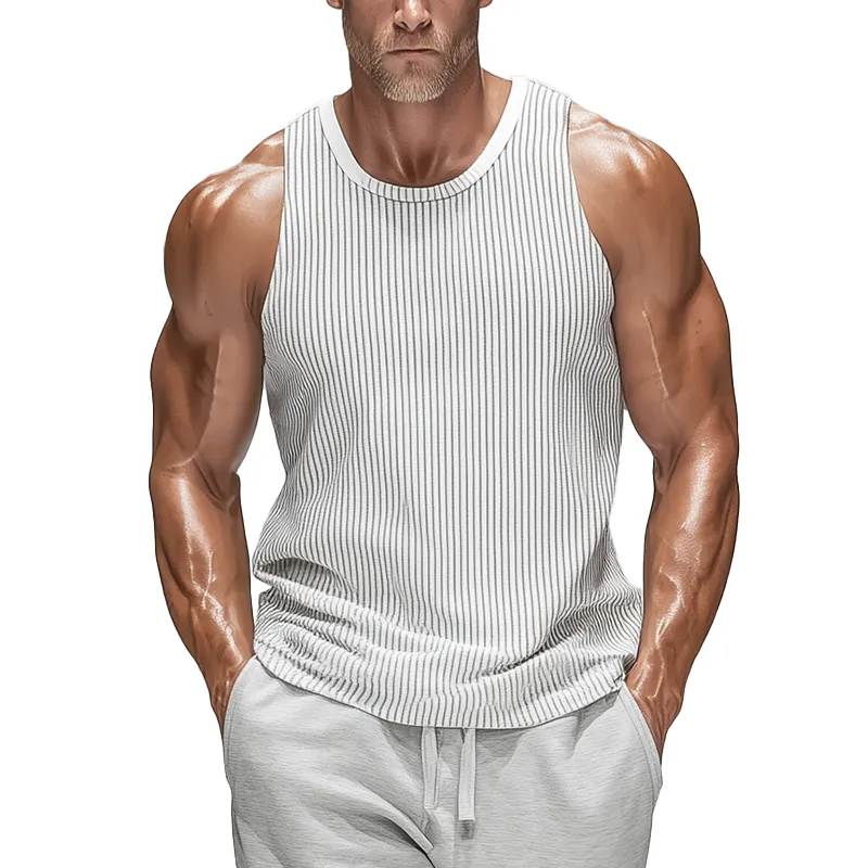 Men's Summer Fashion Vertical Striped Cotton Blend Tank Top MTA0873G2P sold by Manly