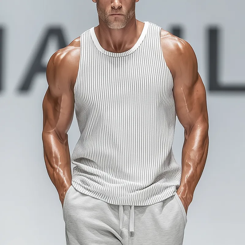 Men's Summer Fashion Vertical Striped Cotton Blend Tank Top MTA0873G2P sold by Manly product image thumbnail 2