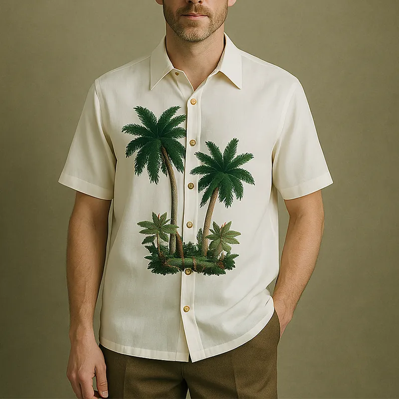 Men's Summer Fashion Embroidery Textured Fabric Short Sleeve Shirt MTA0843G0P sold by Manly product image thumbnail 4