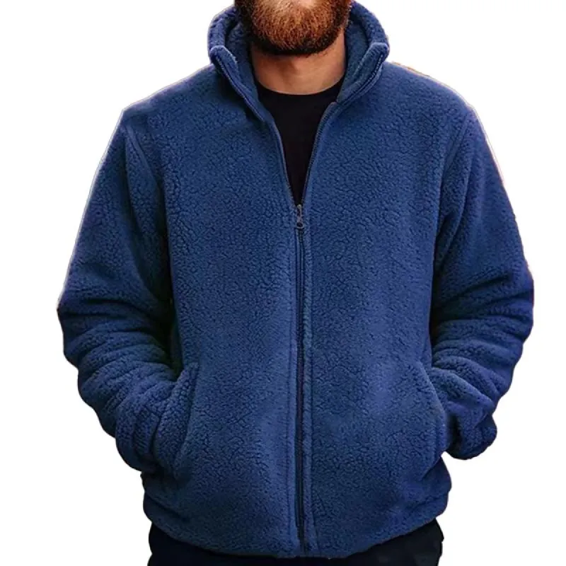 Men'S Casual Solid Color Polar Fleece Warm Stand Collar Jacket 79746869Y sold by Manly