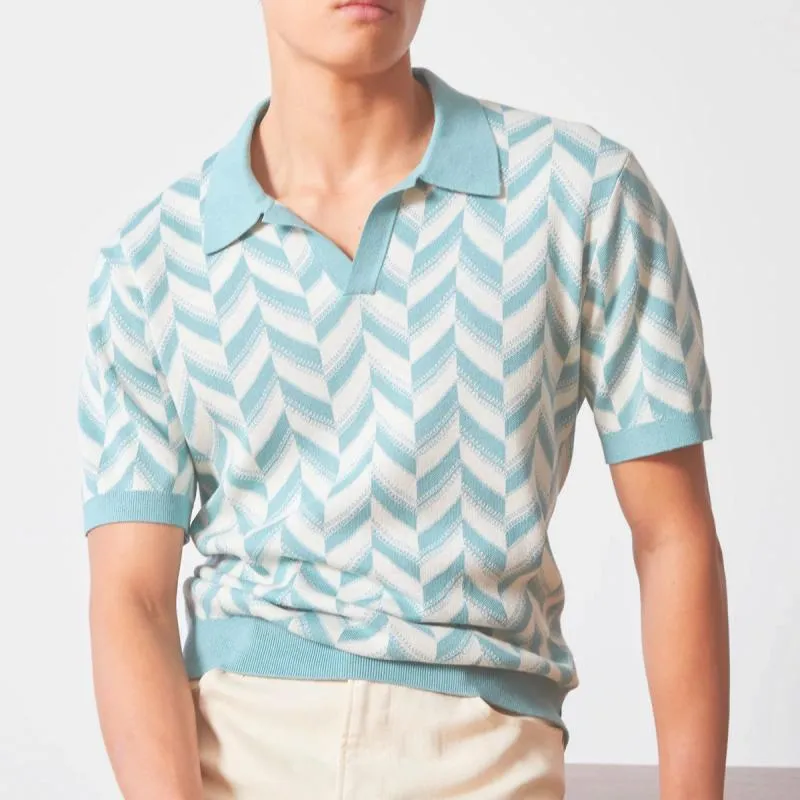 Men's Casual Jacquard Lapel Knitted Short Sleeve Polo Shirt 58823419M sold by Manly product image thumbnail 3