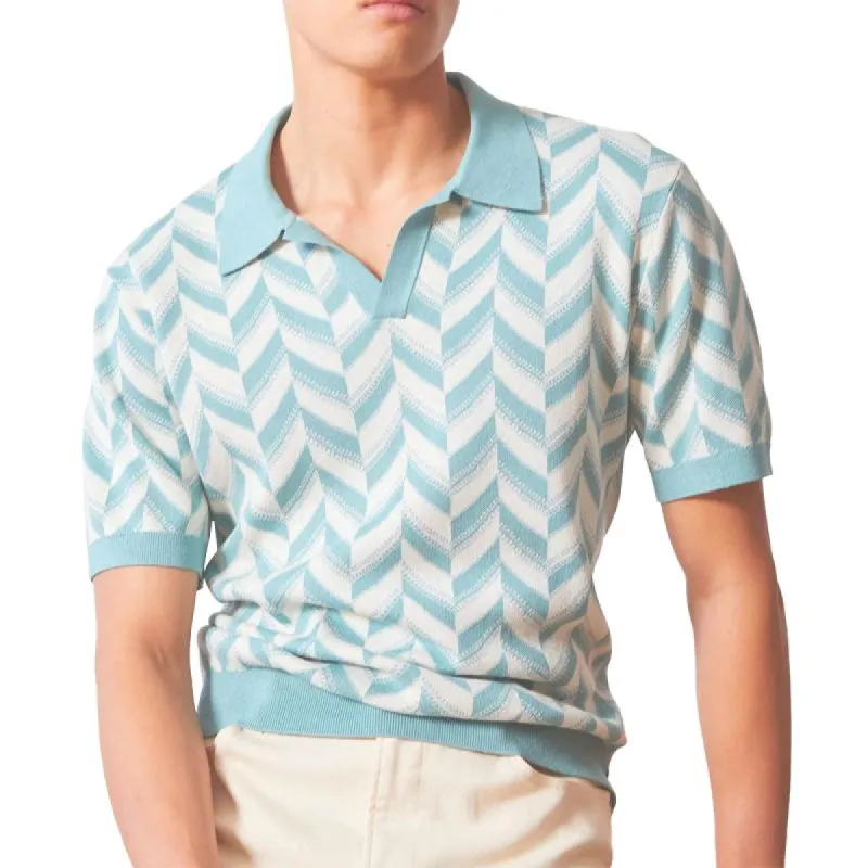 Men's Casual Jacquard Lapel Knitted Short Sleeve Polo Shirt 58823419M sold by Manly