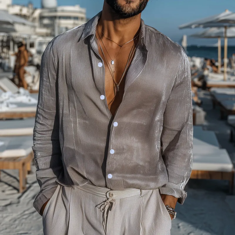 Men's Casual Breathable Cotton Blended Ribbed Lapel Loose Long-sleeved Shirt MTA1124G4M sold by Manly product image thumbnail 2