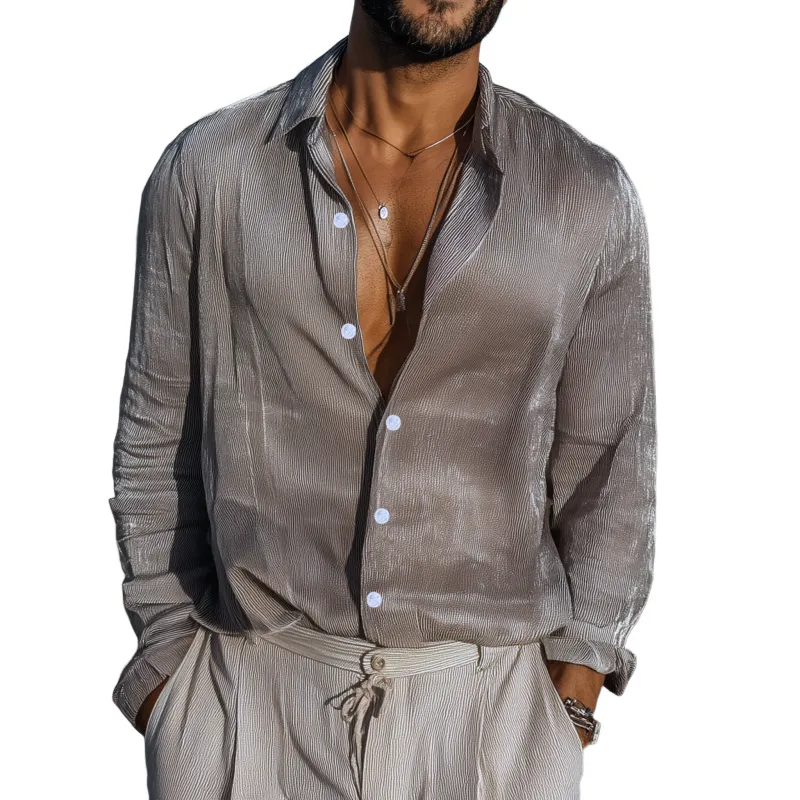 Men's Casual Breathable Cotton Blended Ribbed Lapel Loose Long-sleeved Shirt MTA1124G4M sold by Manly