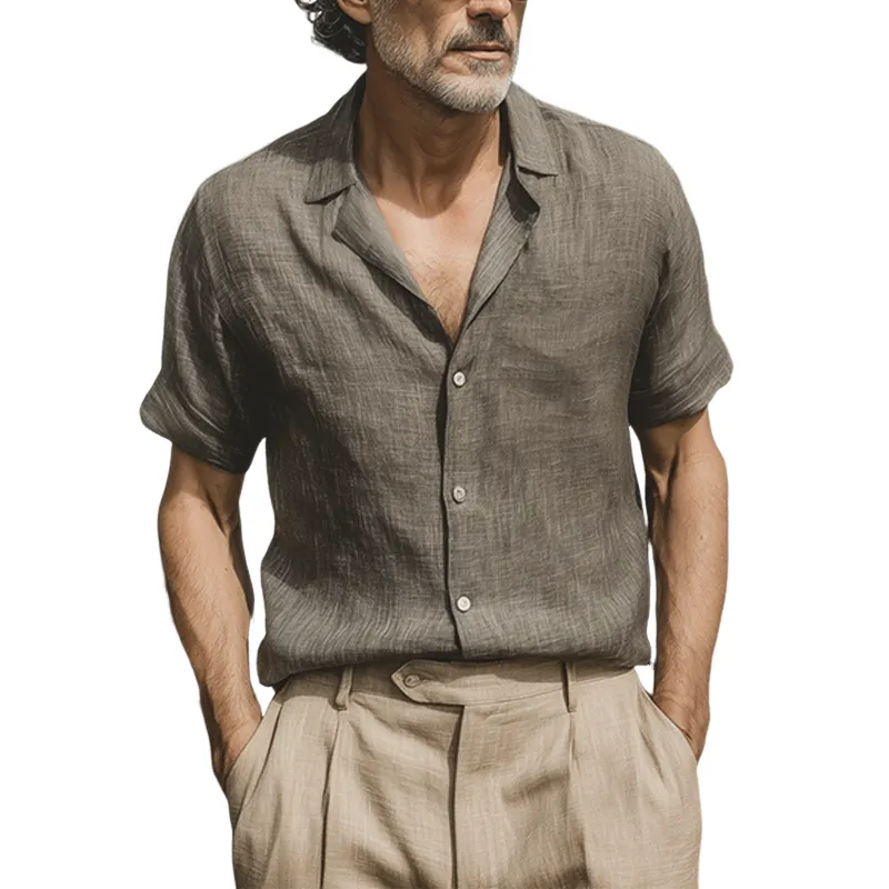 Men's Spring And Summer Classic Casual Cotton And Linen Mixed Color Texture Breathable Short-sleeved Shirt MTA1126G5K sold by Manly